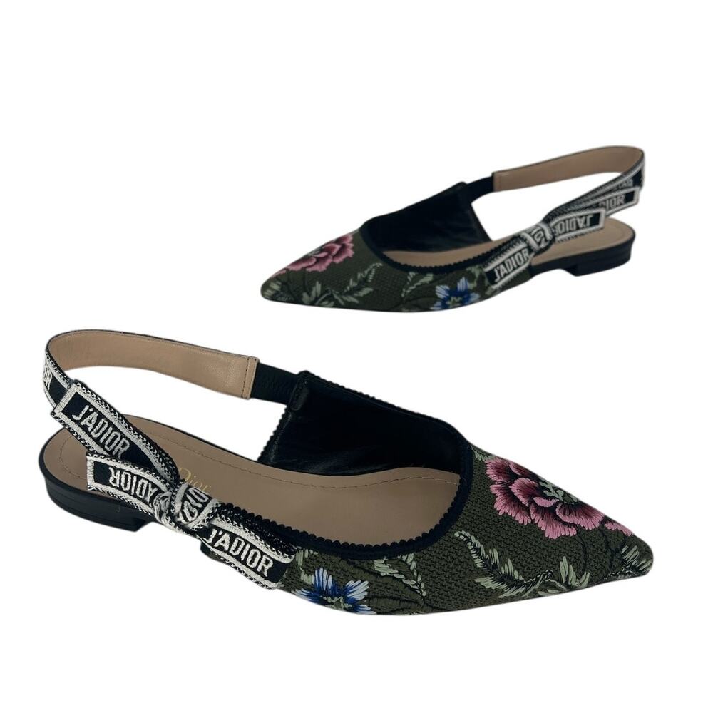 Christian Dior J'adior Embroidered Floral Sling Back Flats - Picture 5 of 14